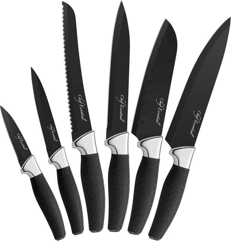 Chef Essential 6 Piece Knife Set With Matching Sheaths, Black - Image 1